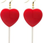Cute Heart Lollipop Candy Color Simulation Food Dangle Earring for Women Girl Funny Jewelry-Red