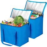2-Pack Insulated Reusable Grocery Shopping Bags, Xl, Large Picnic Cooler Bag Zipper Zippered Top Cold, Grey