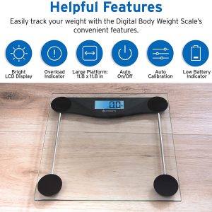 Etekcity Digital Body Weight Bathroom Scale, Large Blue LCD Backlight Display, High Precision Measurements,6mm Tempered Glass, 400 Pounds