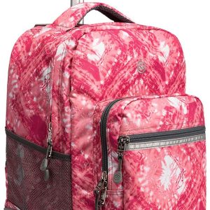 18 inches Wheeled Rolling Backpack for Boys and Girls School Student Books Laptop Travel Trolley Bag, Pink