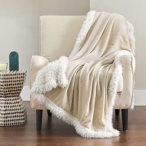 Blanket Reversible - Winter Warm Plush Thermal Blanket, Thick Cozy Soft Twin Blanket Herringbone, Fluffy Sherpa Blanke
