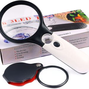 3X & 45X Dual Lens Magnifying Glass with Light - Real Glass Led Handheld Lighted Magnifying Glasses for Reading, Coins, Jewelry - with Small