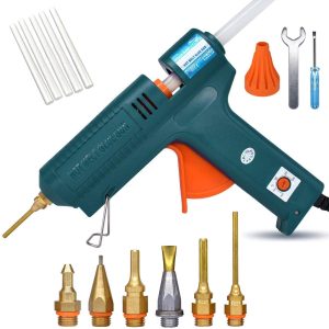 Full Size Hot Glue Gun, 150 Watts with 6 Copper Nozzles Temperature Adjustable Craft Repair Tool Professional Melting Glue Gun DIY Thermo To