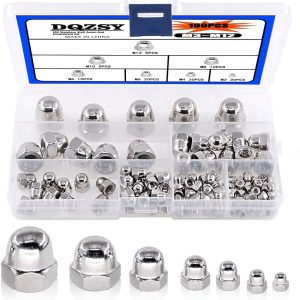 hat-hexagon-nut-sorting-kit-100-pcs-7-sizes-of-304-stainless-steel-serrated-metric-acorn-cap-nuts-m3-m4-m5-m6-m8-m10-m12