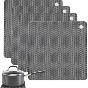 Silicone Trivet Set of 4 – Heat-Resistant Trivets for Hot Pots and Pans – Multipurpose Silicone Trivet Mat, Drying Rack, Jar Opener – Thick