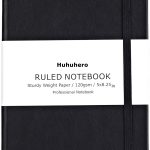 Notebook Journal, Classic Ruled Hard Cover, 120Gsm Premium Thick Paper with Fine Inner Pocket, Black Faux Leather for Journaling Wr