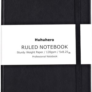 Notebook Journal, Classic Ruled Hard Cover, 120Gsm Premium Thick Paper with Fine Inner Pocket, Black Faux Leather for Journaling Wr