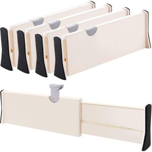 Drawer Dividers Organizer 4 Pack, Adjustable Separators 4" High Expandable from 11-17" for Bedroom, Bathroom, Closet,Clothing, Office, Kitch