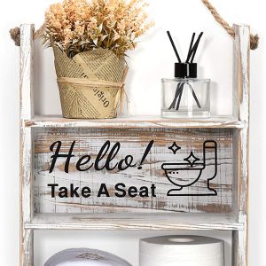 Emibele Bathroom Decor Hanging Shelf, Farmhouse Rustic Wooden Floating Storage Holder for Bathroom Shower Tub Living Room, Toilet Paper Bott