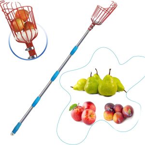 HOSKO 8FT Fruit Picker Tool, Lightweight High-Grade Stainless Steel Adjustable Fruit Picker with Metal Twist-on Basket, Suit for Apple Pear
