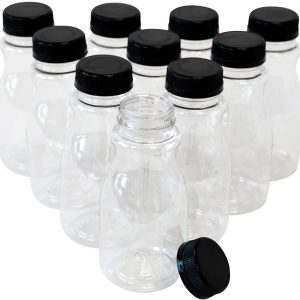 Csbd 8 oz (about 226.8 g) plastic juice bottle with tamper proof cover, 10 pack, food grade safety pet, no bisphenol A, apple, black tea, cold brewing or milk bulk container, reusable