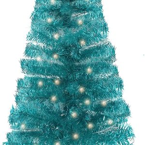 4FT Pre-Lit Artificial Christmas Tree, Green Tinsel Small Christmas Tree, for Home Party, Wedding, Holiday, Indoor Outdoor Thanksgiving Xmas