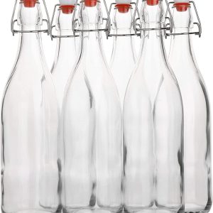 Flip Top Glass Bottle [1 Liter / 33 fl. oz.] [Pack of 4] – Swing Top Brewing Bottle with Stopper for Beverages, Oil, Vinegar, Kombucha, Beer