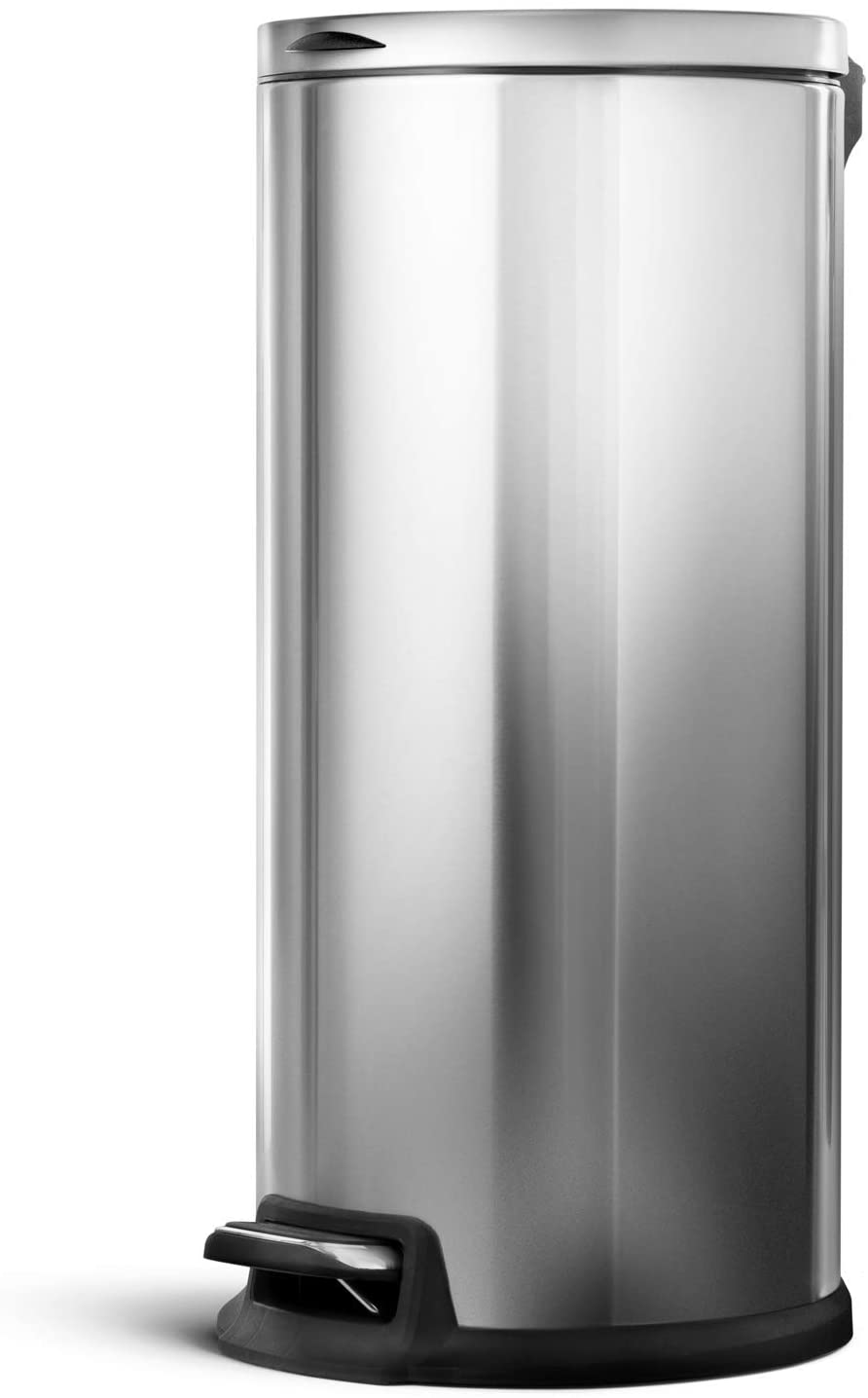 8 Gallon Kitchen Trash Can, Slim Stainless Steel, Step Pedal, 30 Liter