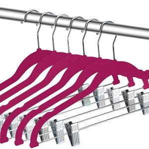 Zoyer Velvet Skirt Hangers (12 Pack, Black)- Non Slip Velvet Pants Hangers with Metal Clips, 360掳 Swivel Hook, Durable Thin Coat Hangers- Sp