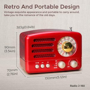 J-160 Transistor AM FM Radio Small Portable Retro Radio with Bluetooth, Rechargeable Battery Operated, Support TF Card AUX USB MP3 Pl