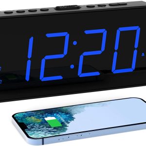 Digital Dual Alarm Clock for Bedroom,Large 7.5" LED Display & 5 Dimmer,USB Phone Charger,Battery Backup,12/24H,DST,Adjustable Alarm Volume,E