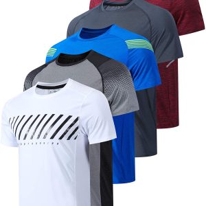 5 Pack Men冱 Active Quick Dry Crew Neck T Shirts | Athletic Running Gym Workout Short Sleeve Tee Tops Bulk