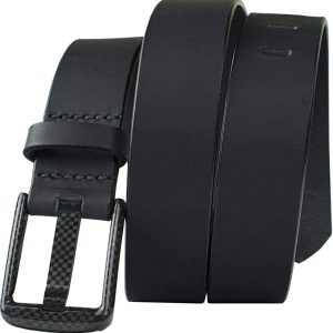 Carbon Fiber Wide Pin Black Belt Full Grain Leather Belt Non-Metal USA Made TSA Friendly Certified Nickel Free Buckle