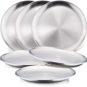 6-Piece 18/8 Stainless Steel Plates, HaWare Metal 304 Dinner Dishes for Kids Toddlers Children, 8 Inch Feeding Serving Camping Plates, Reusa