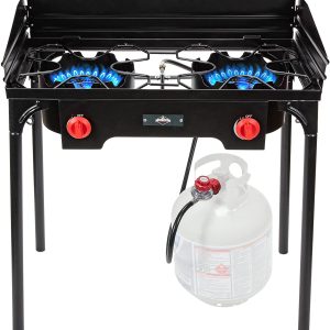 Hike Crew Cast Iron Double-Burner Outdoor Gas Stove | 150,000 BTU Portable Propane-Powered Cooktop with Removable Legs, Temperature Control