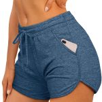 Aloodor women's sports shorts running dolphin shorts with pocket and drawcord