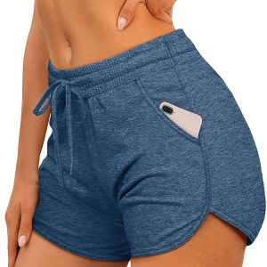 Aloodor women's sports shorts running dolphin shorts with pocket and drawcord