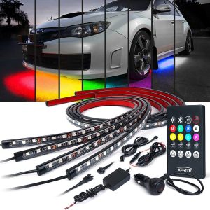 Xprite Car Underglow Neon Accent Strip Lights Kit 8 Color Sound Active Function and Wireless Remote Control 4 PCs LED Underbody System Light