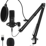 USB Streaming Podcast PC Microphone, SUDOTACK professional 192KHZ/24Bit Studio Cardioid Condenser Mic Kit with sound card Boom Arm Shock Mou