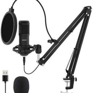 USB Streaming Podcast PC Microphone, SUDOTACK professional 192KHZ/24Bit Studio Cardioid Condenser Mic Kit with sound card Boom Arm Shock Mou