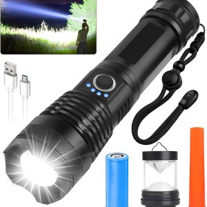 Rechargeable LED Flashlights High Lumens, Super Bright 10000 Lumens, Powerful Tactical Flashlights with 5 Lighting Modes, 26650 Batteries, Z