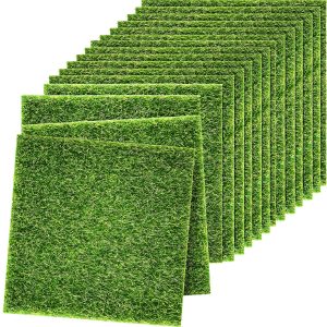 16 Pieces Fairy Artificial Grass Life-Like Garden Lawn Miniature Ornament Garden Fairy Accessories DIY Simulation Moss for Dollhouse Decorat