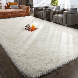 Rugtuder grey soft carpet, suitable for bedroom, 8x10, fluffy carpet, large carpet, plush carpet in living room, plush carpet in girls' room, boys' room, children's baby room, plush carpet in dormitory nursery and anti-skid carpet