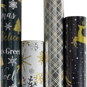 JAM PAPER Assorted Gift Wrap - Christmas Kraft Wrapping Paper - 125 Sq Ft Total - Kraft Christmas Set - 5 Rolls/Pack