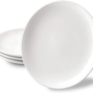 10'' Perdurable Porcelain Dinner Plates, Natural White Dinnerware Dish Set of 4 for Dinner and Salad, Restaurant, Family Party