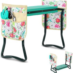 Garden Kneeler Seat with 2 Tool Pouches Garden Bench with Widen EVA Foam Pad Garden Stools Outdoor Tools Kit Sturdy Foldable Stools