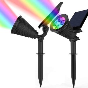 Solar Spotlights, Magictec Warm Light 2-in-1 Adjustable 4 LED Wall/Landscape Solar Lights with Automatic On/Off Sensor, 2 Pack
