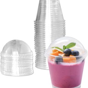 Transparent plastic cup with cover, 6oz (about 170.1g) - 25 sets of mini frozen cake cup, frozen cake cup with round cover, disposable party cup with cover, suitable for fruit / ice cream / Cupcake / ice cold drink