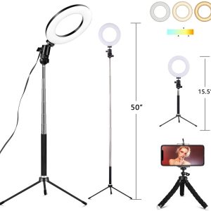 6" Selfie Ring Light with Tripod Stand & Cell Phone Holder for Live Stream Makeup,Mini Led Camera Ring Light Table Lamp Fill Light for YouTu