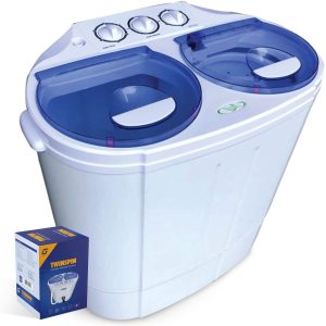 Garatic Portable Compact Mini Twin Tub Washing Machine w/Wash and Spin Cycle, Built-in Gravity Drain, 13lbs Capacity For Camping, Apartments