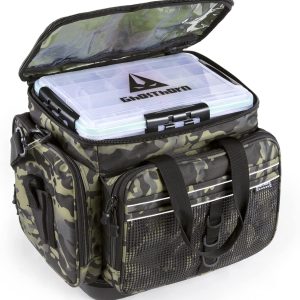 Fishing Tackle Bag Tackle Box Fishing Bag with 5 Trays Water Resistant Fishing Gear Storage Bag with Rod Holder for Freshwater and Saltwater
