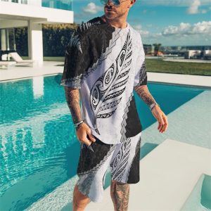 New Summer Cool Men set Casual trend suit beach style T-shirt Short Sleeve+Shorts Oversized 3D Print 2-piece men Suit streetwear