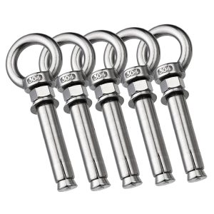 5PCS M12 Expansion Lifting Eye Bolt with Ring, 304 Stainless Steel Metal Concrete Brick Anchor Hook (M12X80mm)