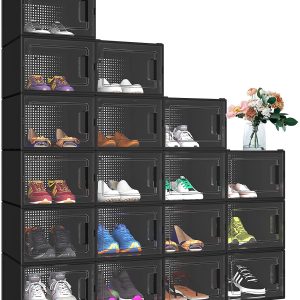 storage-box-18-pcs-shoe-storage-organizers-stackable-shoe-storage-box-rack-containers-drawers-black-x-large-szie-fit-fo