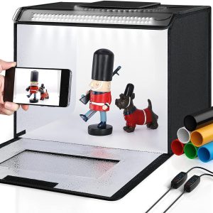 Photo Studio Light Box,16"x12" Portable Dimmable Product Photography Shooting Tent Kit with 176 LEDs Lights & 6 Backdrops for Jewelr