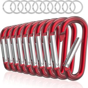sprookber 3" Aluminum Carabiner D Ring, Caribeener??Clips, Spring Snap Hook??for Keychain Clip,??Set of 10