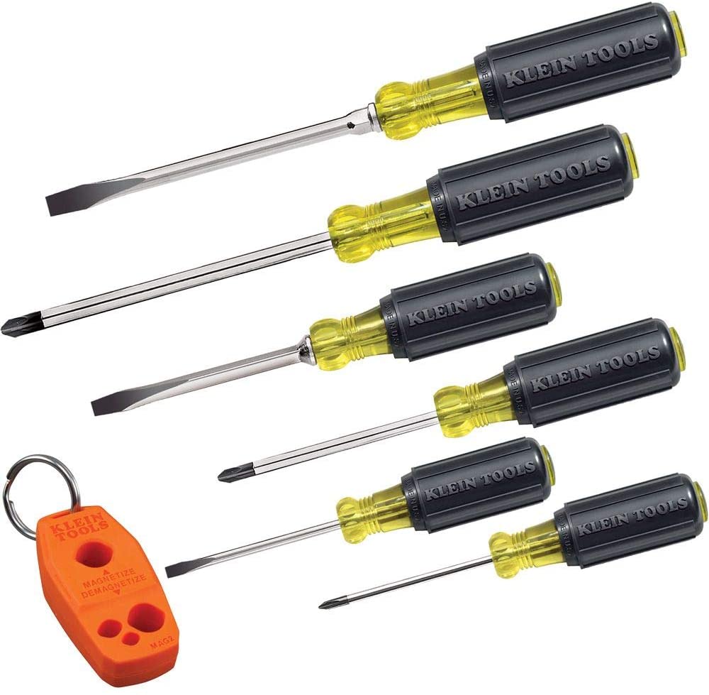 Screwdriver Set 6pcs Includes Magnetizer / Demagnetizer, 3 Slotted, 3 Phillips, Cushion Grip Comfort, Precision Machined