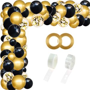 Rubfac black and gold balloon wreath arch kit 114 pieces black gold new year's Eve party decoration colorful paper BALLOON Birthday graduation wedding shower