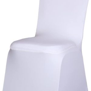 Set of 50pc White Color Universal Size Polyester Spandex Banquet Wedding Party Decoration Stretch Dining Chair Covers--(Flat Bottom)