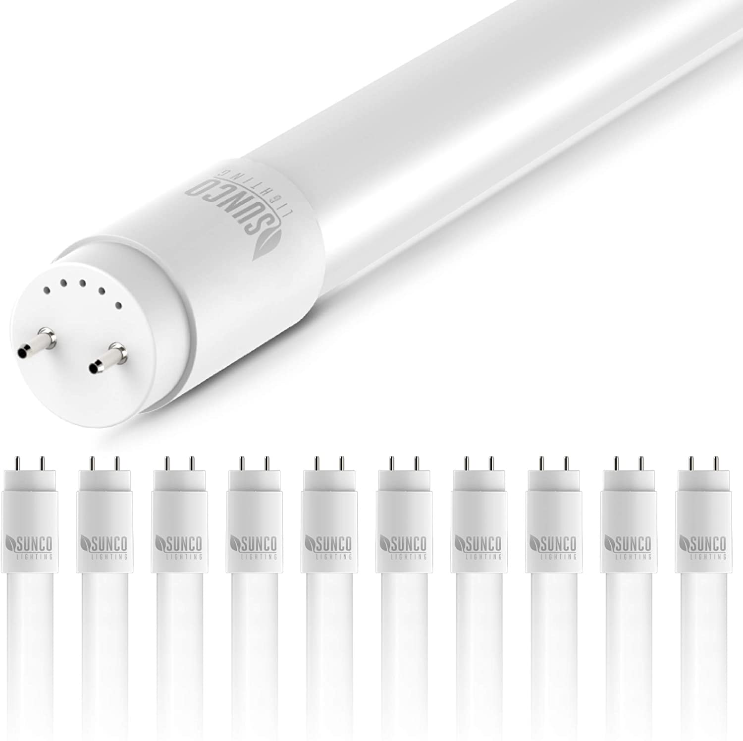 Sunco Lighting 10 Pack 4FT T8 LED Tube, 18W=40W Fluorescent, Frosted Cover, 5000K Daylight, Single Ended Power (SEP), Ballast Bypass, Commer